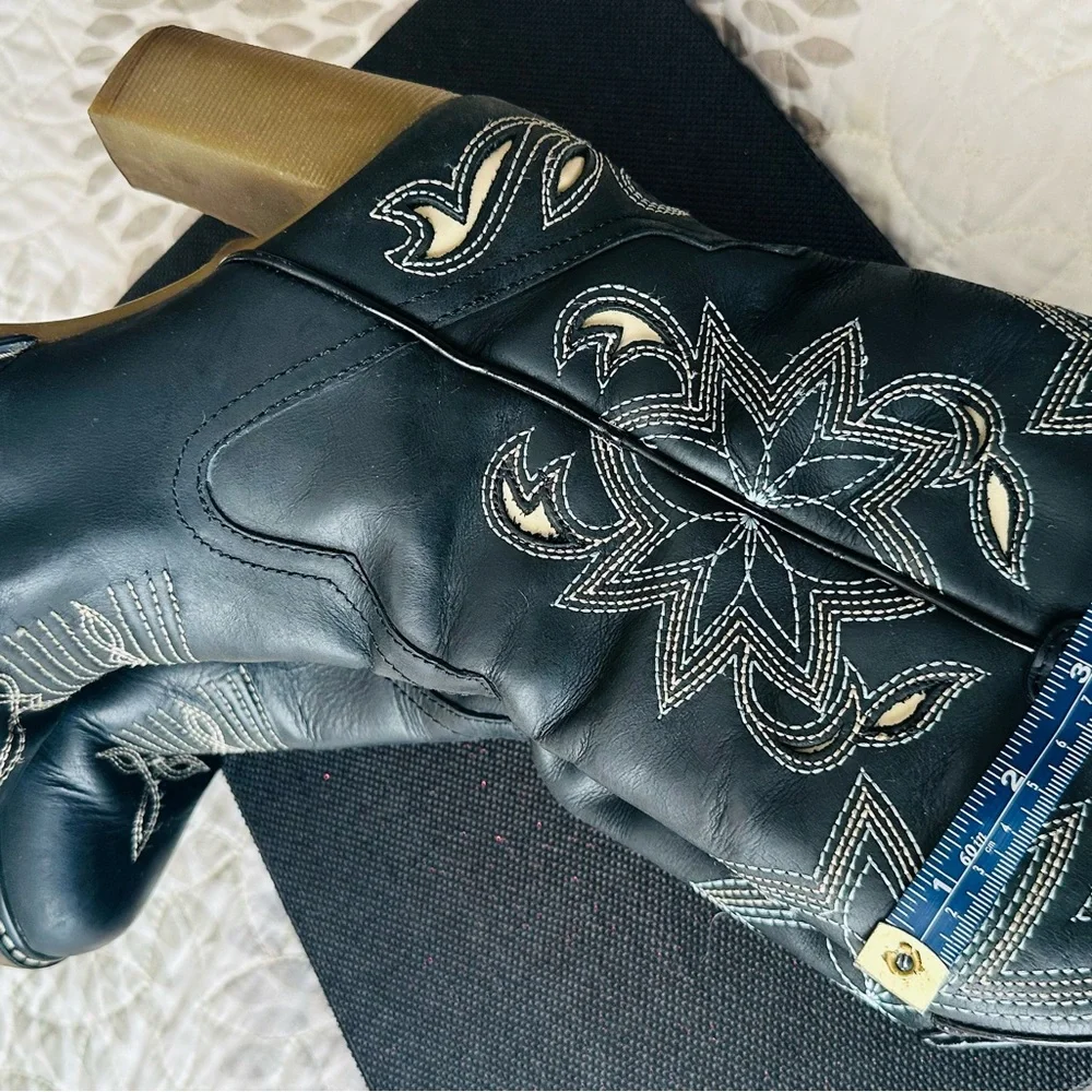 Roper Cowgirl Boots Women’s 6.5 Black Leather Heeled Western Embroidered - Picture 15 of 17